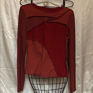🌷Red Patchwork Long Sleeve Top